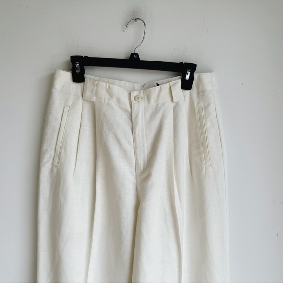 LIZ CLAIBORNE Ivory Pleated Linen Cotton Trousers – High Rise Tapered 14 - Picture 2 of 7